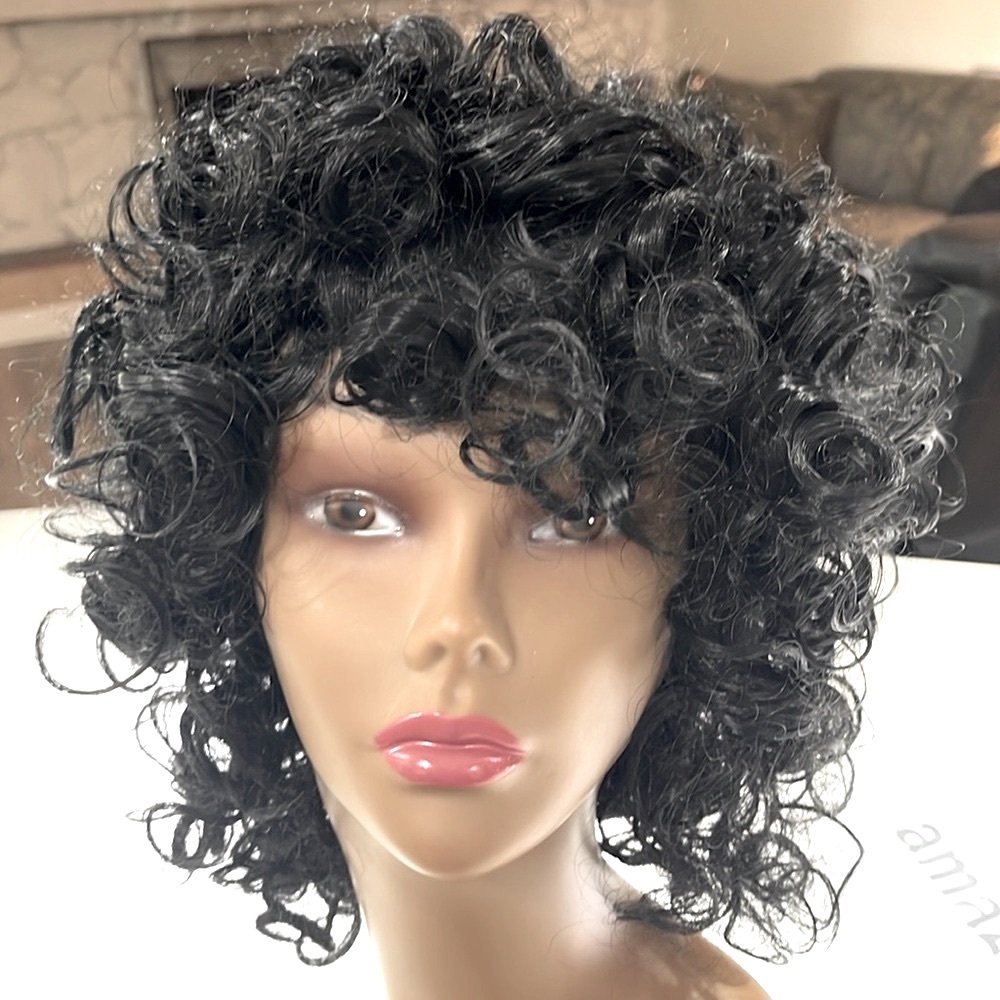 HAIR, Curly Bob with Bangs, Jet black - Picture 4 of 12